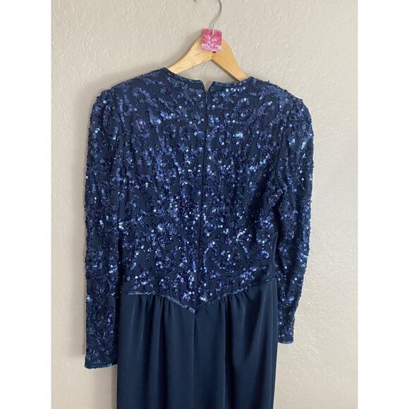 Vintage Ted Lapidus Paris Women's Blue Long Sleeve Sequin Dress - 10 - Picture 4 of 16